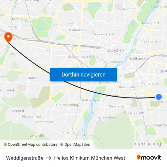 Weddigenstraße to Helios Klinikum München West map