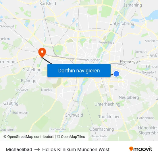 Michaelibad to Helios Klinikum München West map