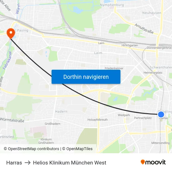 Harras to Helios Klinikum München West map