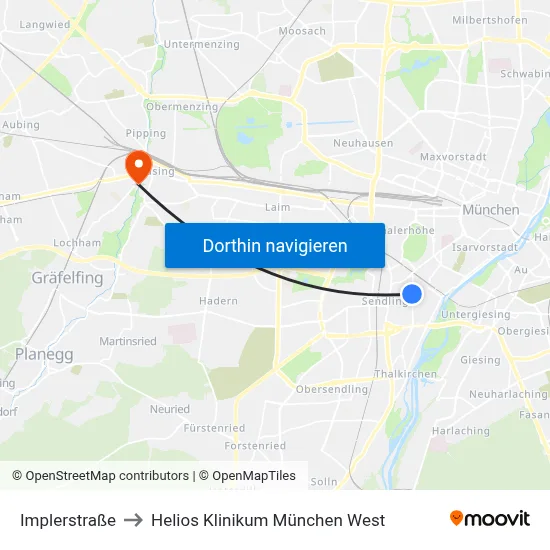 Implerstraße to Helios Klinikum München West map