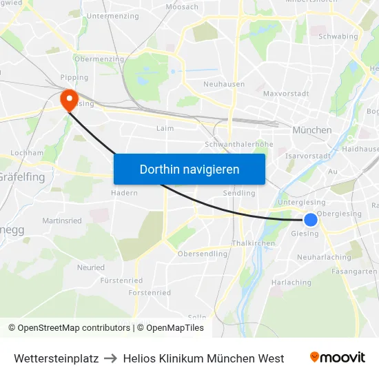 Wettersteinplatz to Helios Klinikum München West map