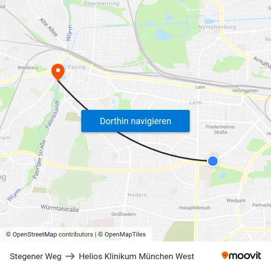 Stegener Weg to Helios Klinikum München West map