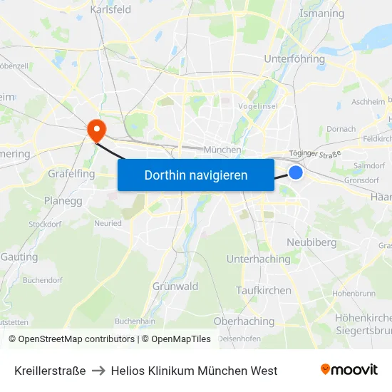 Kreillerstraße to Helios Klinikum München West map