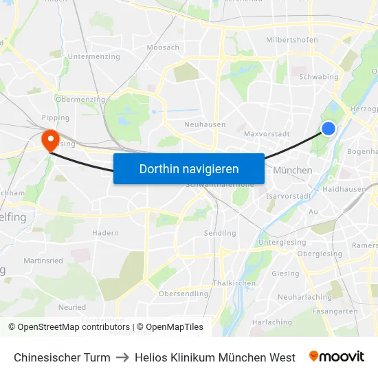 Chinesischer Turm to Helios Klinikum München West map