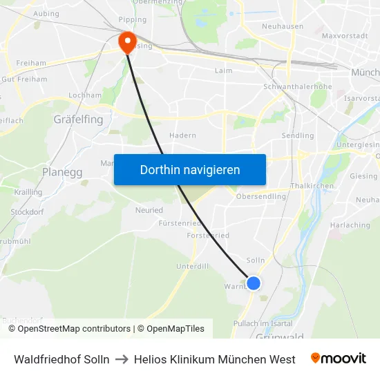 Waldfriedhof Solln to Helios Klinikum München West map