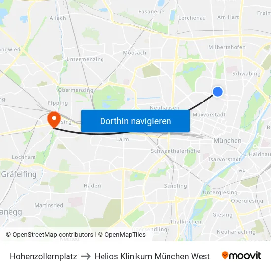 Hohenzollernplatz to Helios Klinikum München West map
