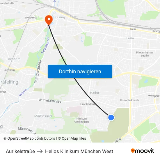 Aurikelstraße to Helios Klinikum München West map