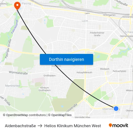 Aidenbachstraße to Helios Klinikum München West map
