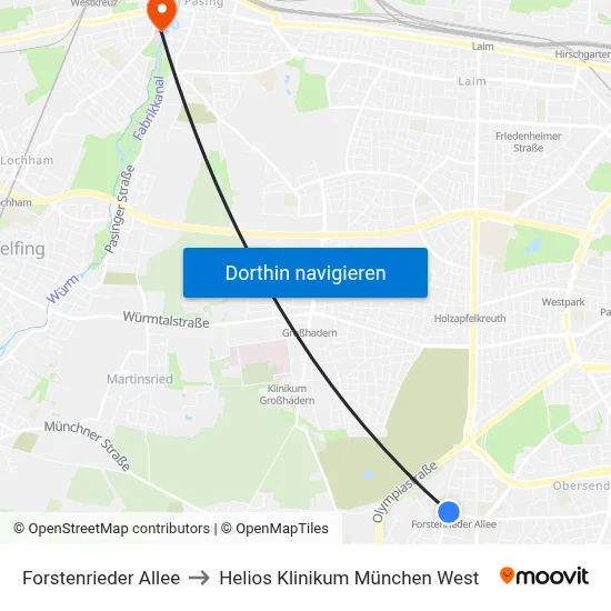 Forstenrieder Allee to Helios Klinikum München West map