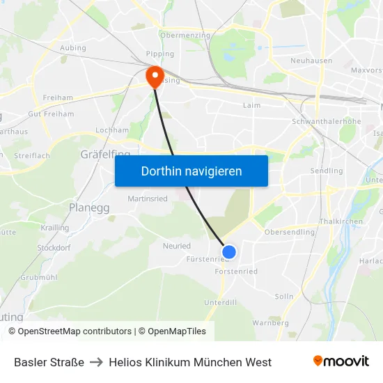 Basler Straße to Helios Klinikum München West map