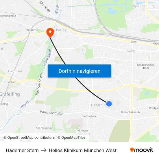 Haderner Stern to Helios Klinikum München West map