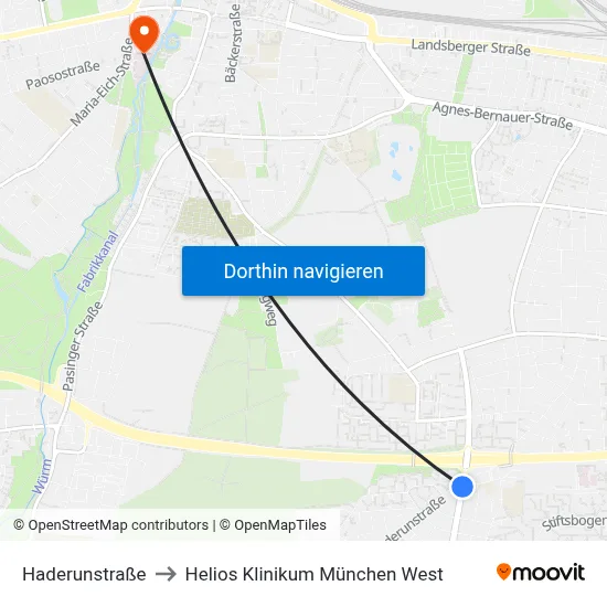 Haderunstraße to Helios Klinikum München West map