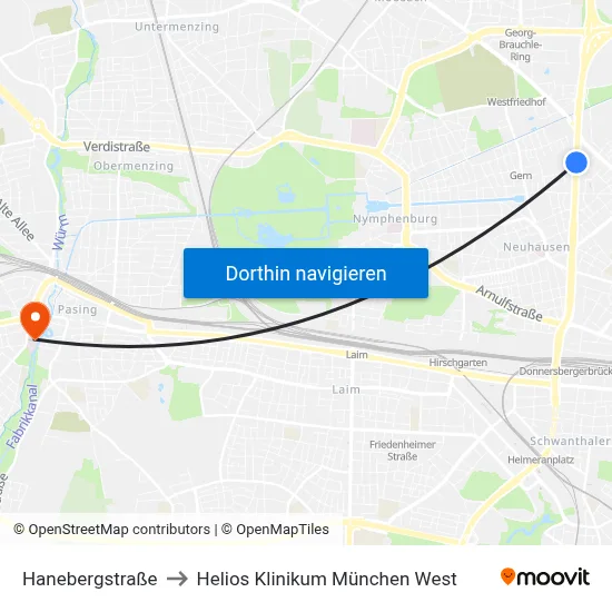 Hanebergstraße to Helios Klinikum München West map