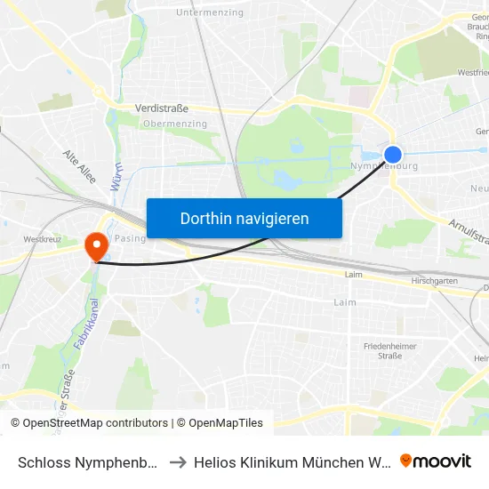 Schloss Nymphenburg to Helios Klinikum München West map