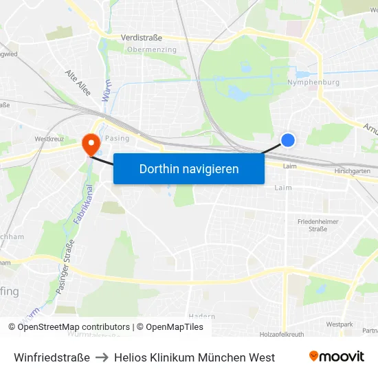 Winfriedstraße to Helios Klinikum München West map