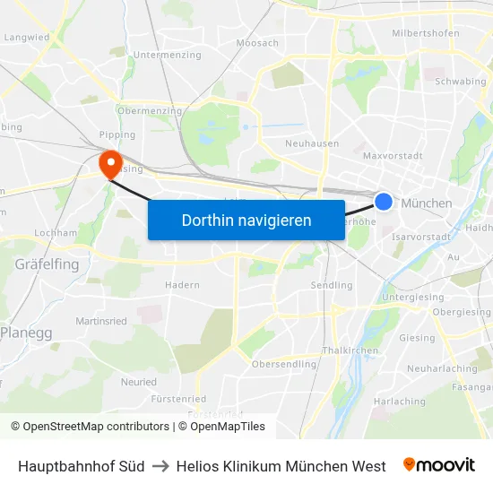 Hauptbahnhof Süd to Helios Klinikum München West map