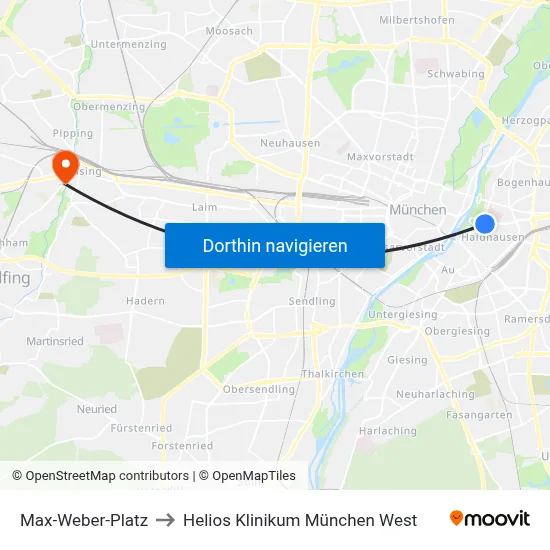 Max-Weber-Platz to Helios Klinikum München West map