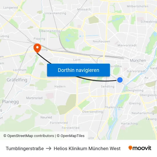 Tumblingerstraße to Helios Klinikum München West map