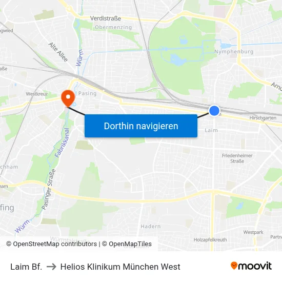 Laim Bf. to Helios Klinikum München West map