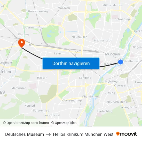 Deutsches Museum to Helios Klinikum München West map