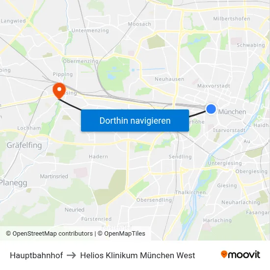 Hauptbahnhof to Helios Klinikum München West map