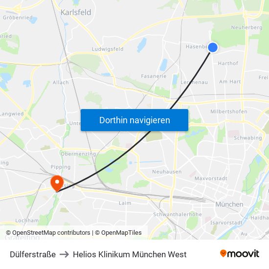 Dülferstraße to Helios Klinikum München West map