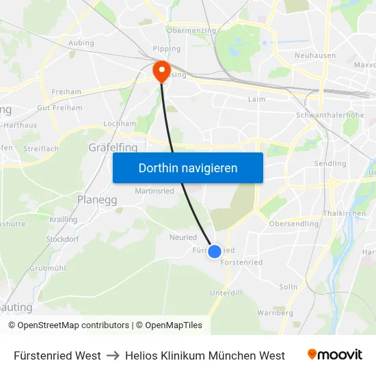 Fürstenried West to Helios Klinikum München West map