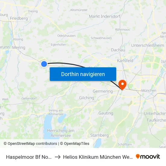 Haspelmoor Bf Nord to Helios Klinikum München West map