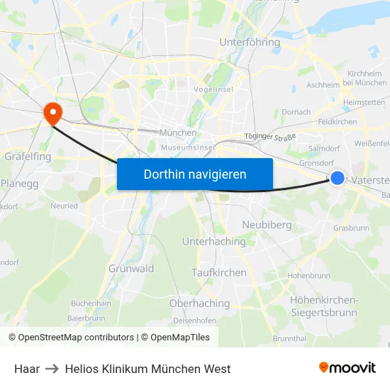 Haar to Helios Klinikum München West map