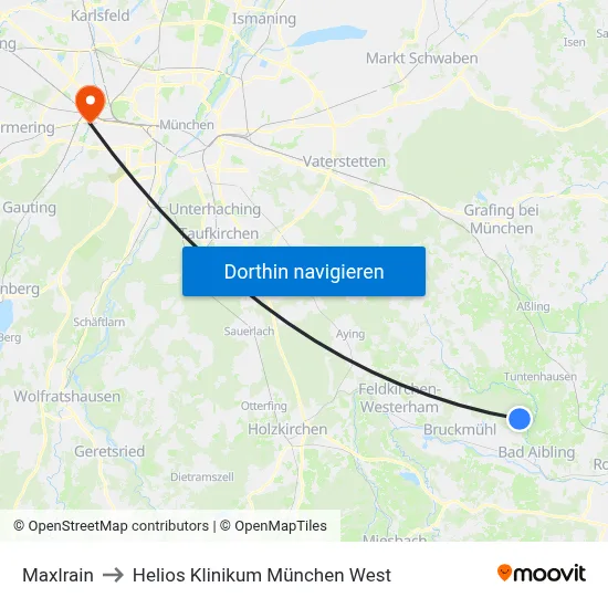 Maxlrain to Helios Klinikum München West map