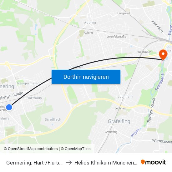 Germering, Hart-/Flurstraße to Helios Klinikum München West map