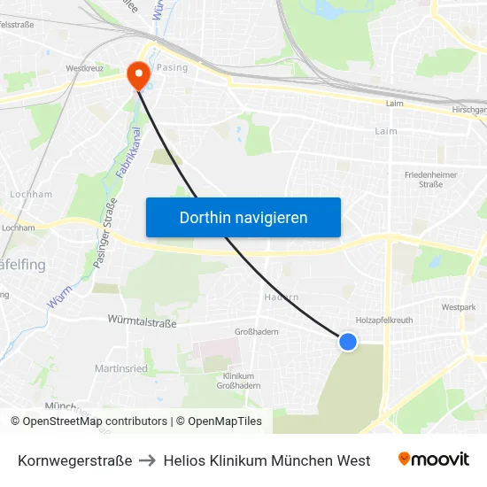Kornwegerstraße to Helios Klinikum München West map