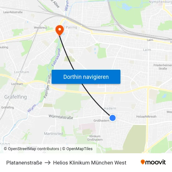 Platanenstraße to Helios Klinikum München West map