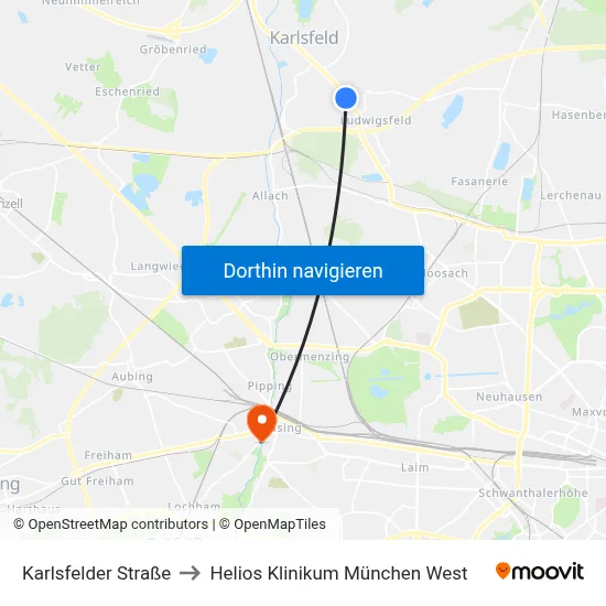 Karlsfelder Straße to Helios Klinikum München West map