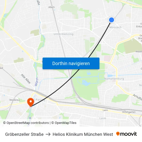 Gröbenzeller Straße to Helios Klinikum München West map