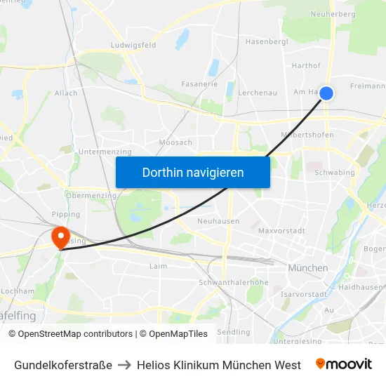 Gundelkoferstraße to Helios Klinikum München West map