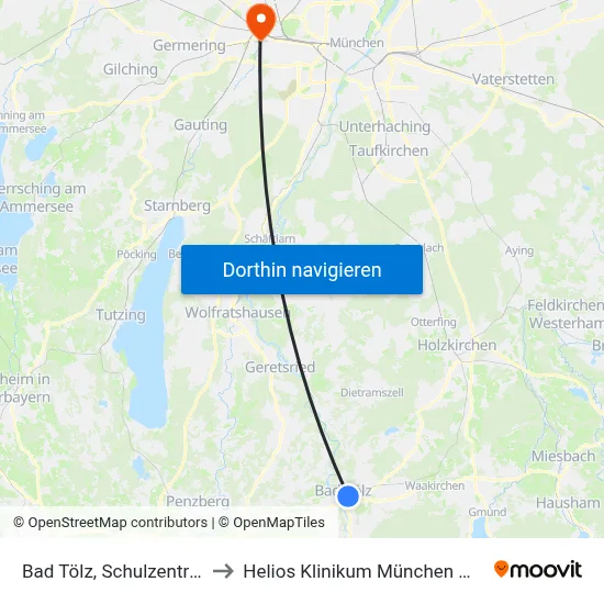 Bad Tölz, Schulzentrum to Helios Klinikum München West map