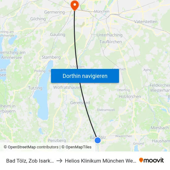 Bad Tölz, Zob Isarkai to Helios Klinikum München West map