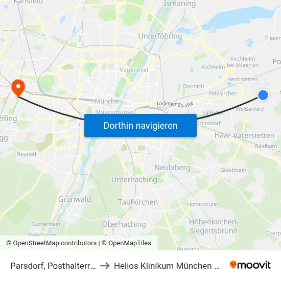 Parsdorf, Posthalterring to Helios Klinikum München West map