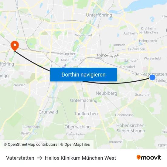 Vaterstetten to Helios Klinikum München West map