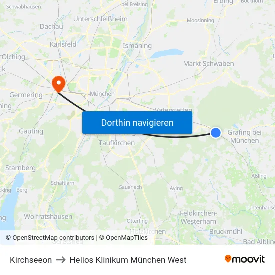 Kirchseeon to Helios Klinikum München West map