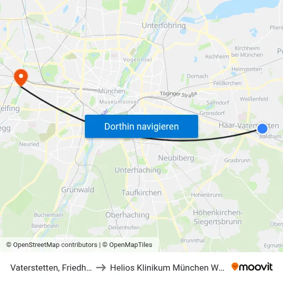 Vaterstetten, Friedhof to Helios Klinikum München West map