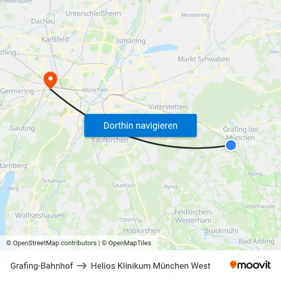 Grafing-Bahnhof to Helios Klinikum München West map