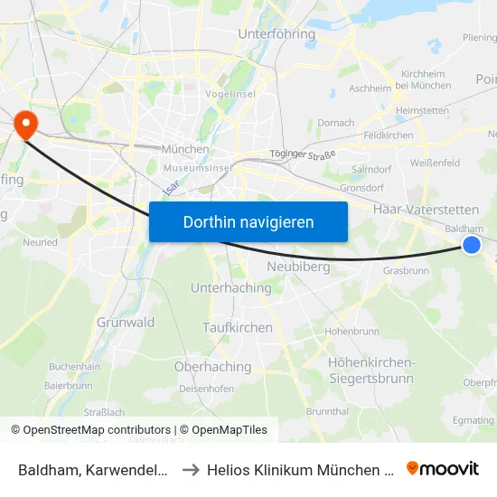 Baldham, Karwendelplatz to Helios Klinikum München West map