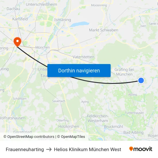 Frauenneuharting to Helios Klinikum München West map