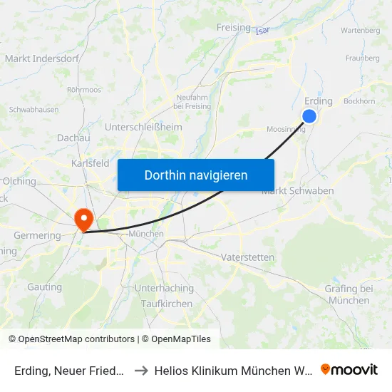 Erding, Neuer Friedhof to Helios Klinikum München West map