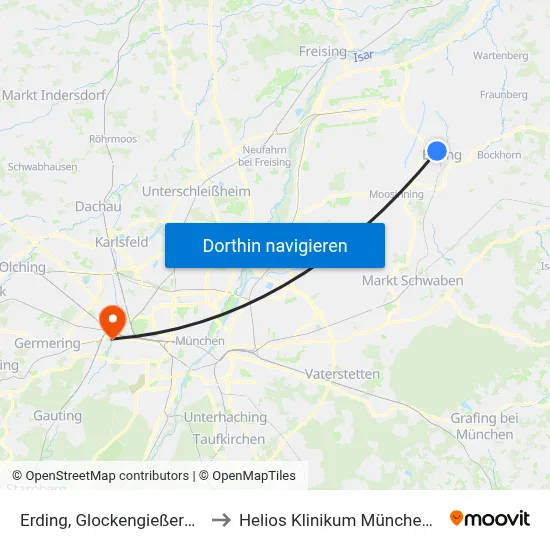 Erding, Glockengießerstraße to Helios Klinikum München West map