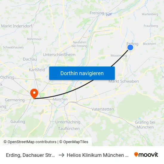 Erding, Dachauer Straße to Helios Klinikum München West map