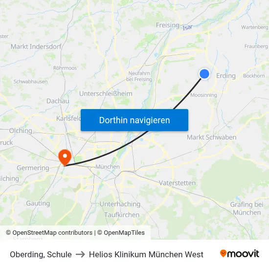 Oberding, Schule to Helios Klinikum München West map