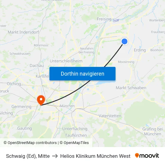 Schwaig (Ed), Mitte to Helios Klinikum München West map